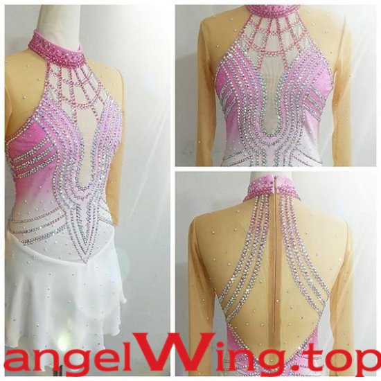 Pink White Ice Skating Dress Women 2018 A030 - Click Image to Close