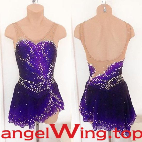 Purle Ice Skating Dress Women Blue 2018 A028 - Click Image to Close