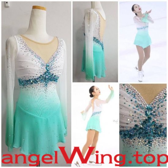 White Ice Skating Dress Green Women 2017 A022 - Click Image to Close