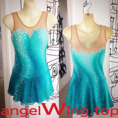 Blue Ice Skating Dresses Girls Women 2018 A034