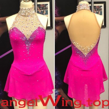 Pink Ice Skating Dress Women 2018 A027