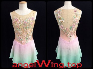 Pink Green Ice Skating Dresses Girls Women 2018 A035