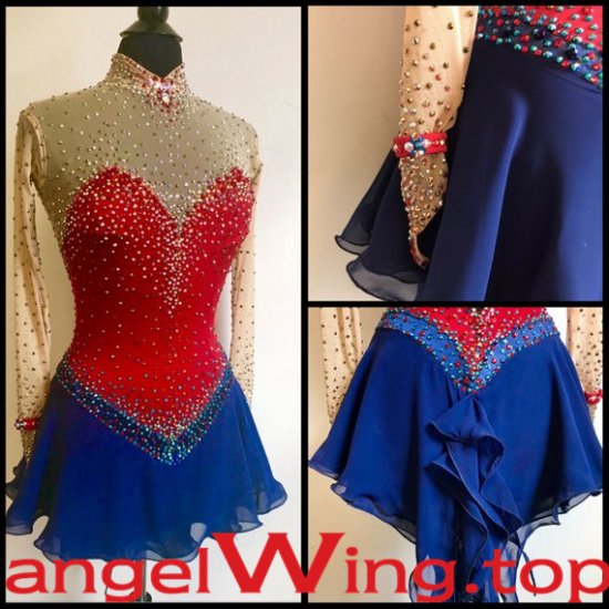 Red Blue Ice Skating Dresses Girls Women 2018 A048 - Click Image to Close